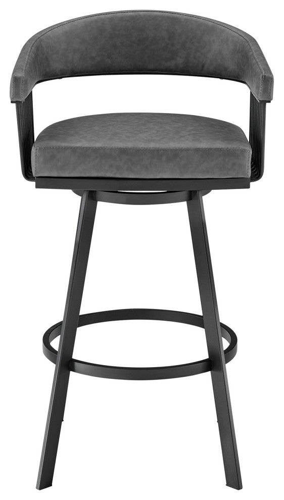 30" Mod Gray Faux Leather Black Finish Swivel Bar Stool