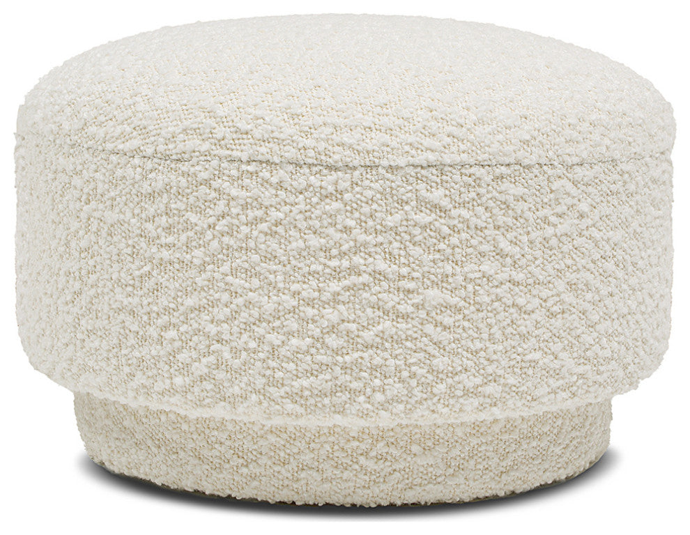 Fuji 15" Mushroom Footstool Ottoman, Ivory White Boucle