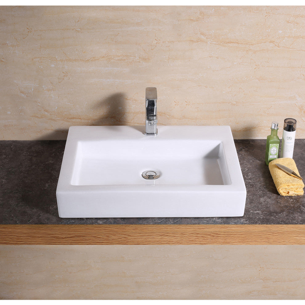 Luxier CS-021 Rectangular Bathroom Ceramic Vessel Sink Art Basin in White
