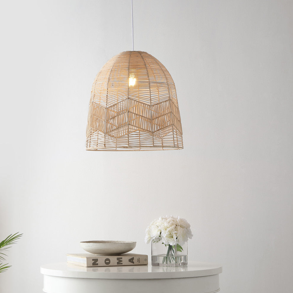 Nova 20.25" 1-Light Rattan 180" Plug-In or Hardwired LED Pendant, Brown, Sofia