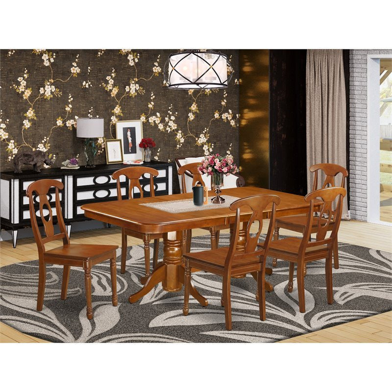 Nana7-Sbr-W, 7-Piece Dining Set, Table With Leaf and 6 Chairs