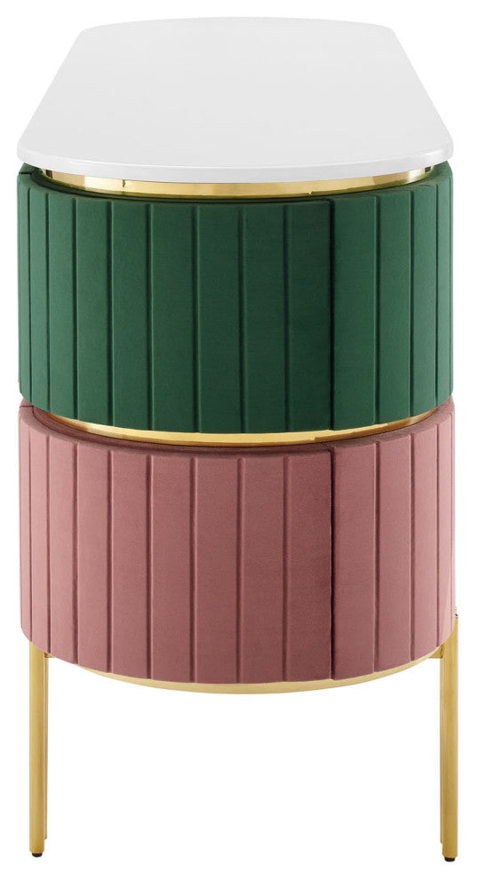 Console Entry Table Sideboard, Green White, Velvet, Modern, Mid Century Lounge