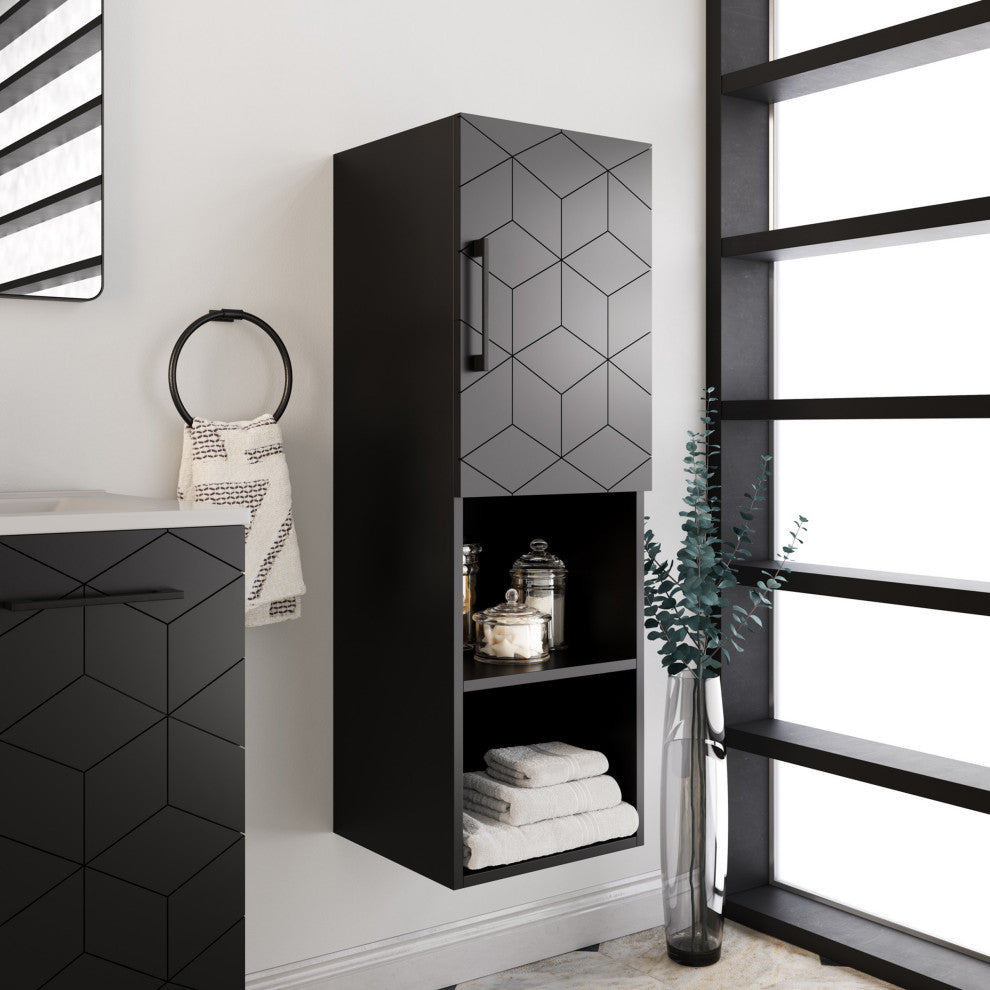 Annecy 15"Wx46"Hx12"D Linen Cabinet, Phantom Black