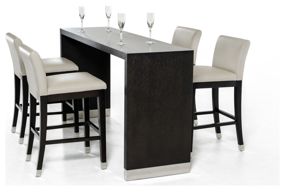 HomeRoots 35" Wenge Veneer and Stainless Steel Bar Table
