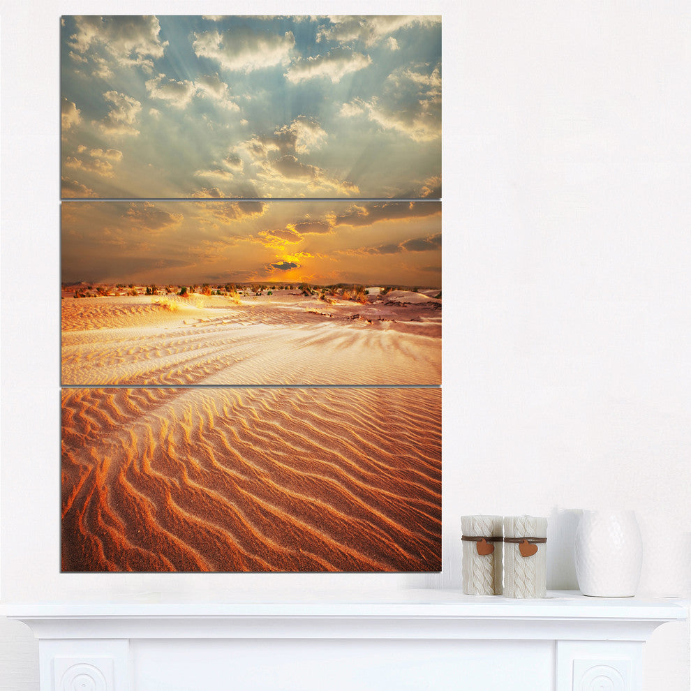 "Red Desert Under Blue Cloudy Skies" Metal Wall Art, 3 Panels, 28"x36"