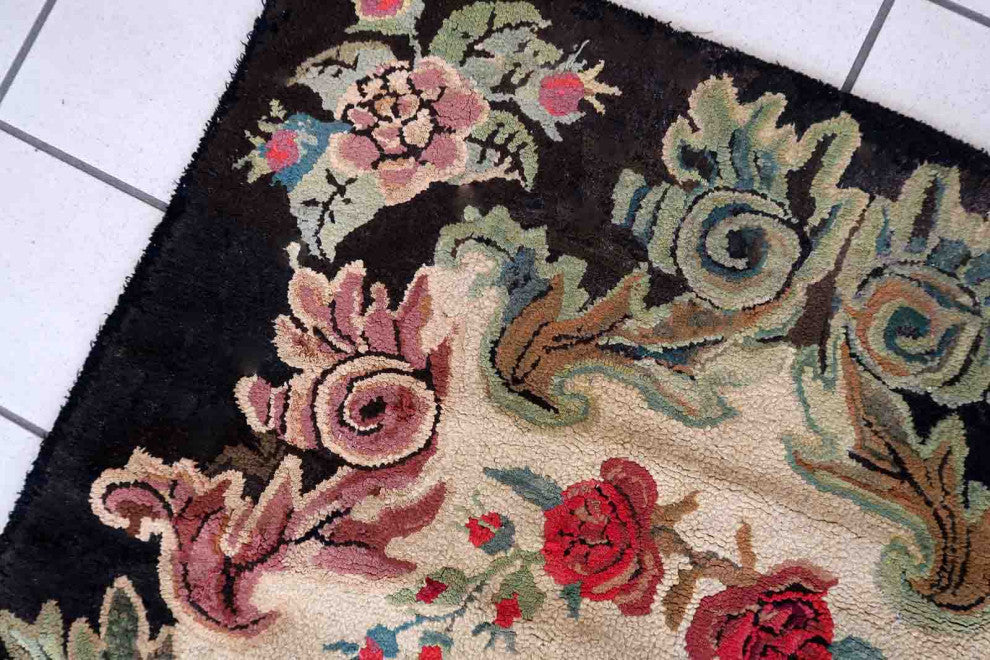 Handmade Antique American Hooked Rug 3'x5.7', 92cmx174cm 1880s