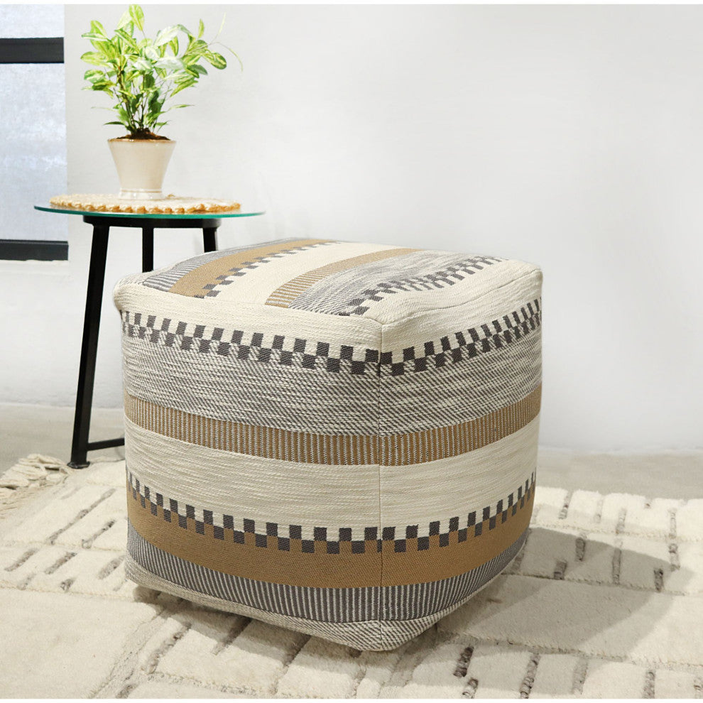 Bronze Machine Woven Monroe Pouf, 18" Cube