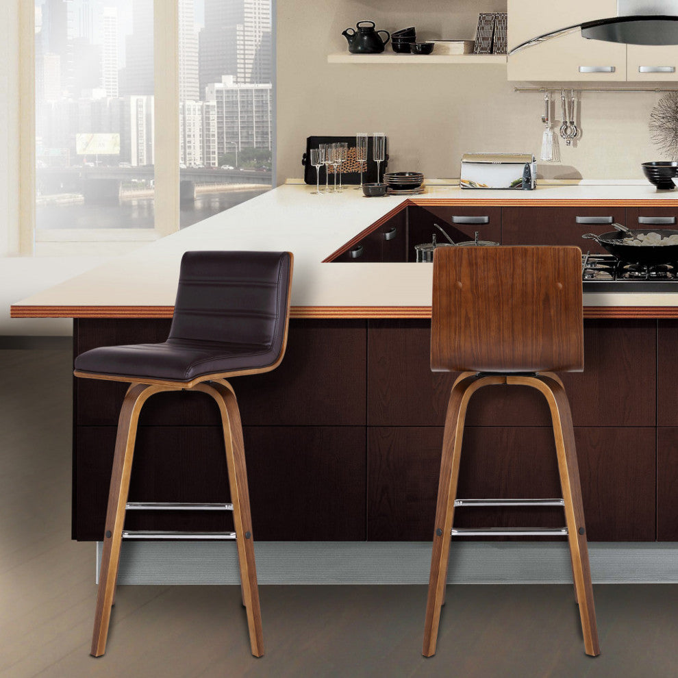 26" Brown Solid Wood Swivel Low Back Counter Height Bar Chair