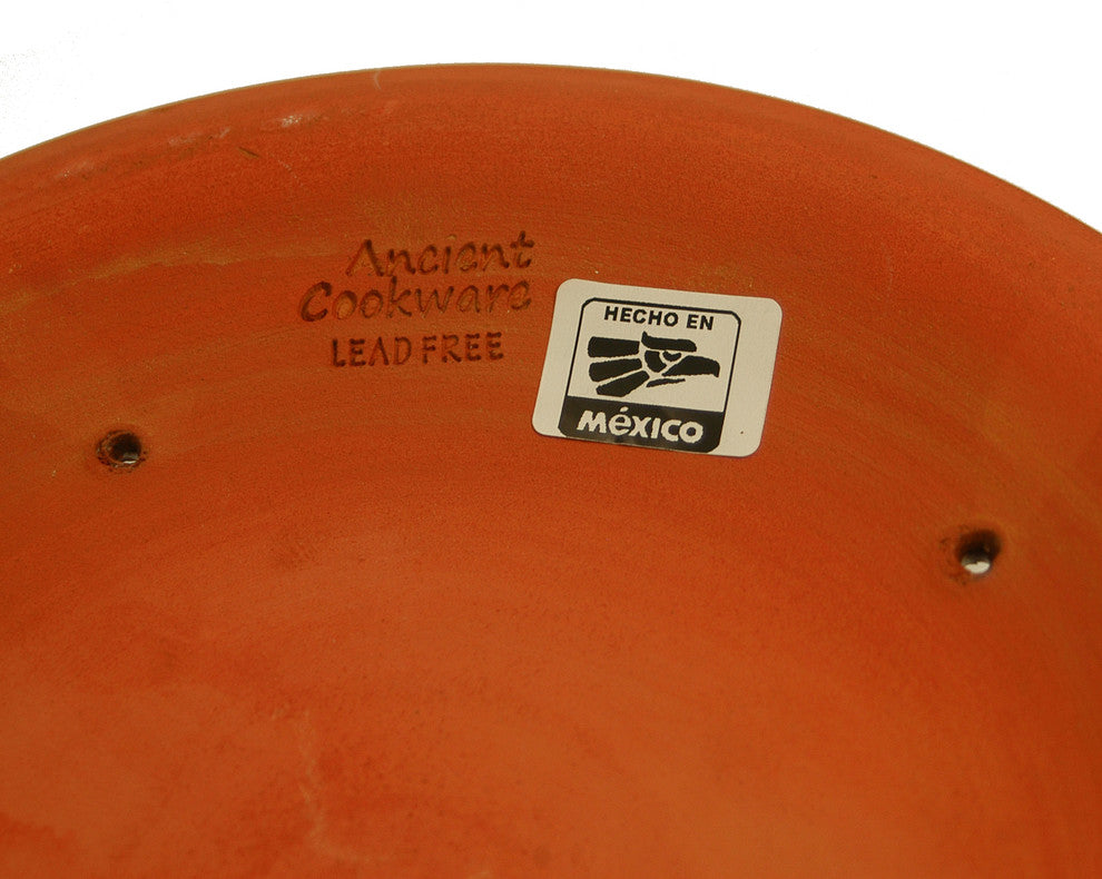 Ancient Cookware, Mexican Clay Flat Cazuela Pot, 14.25x17x6
