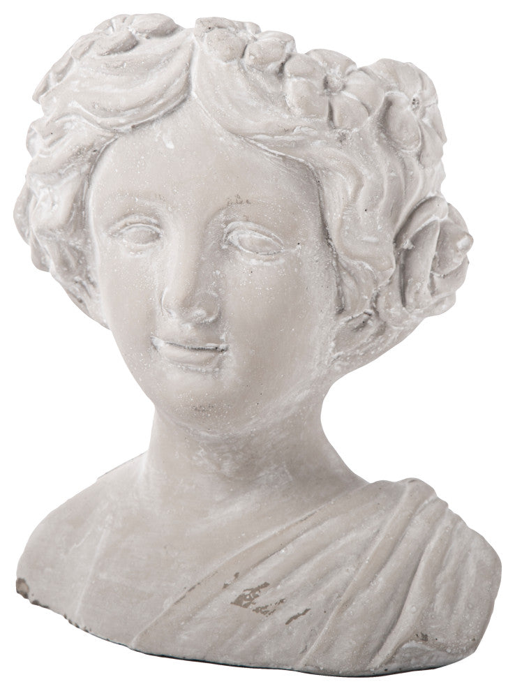 Cement Roman Young Lady Head Pot Washed Concrete Gray Finish