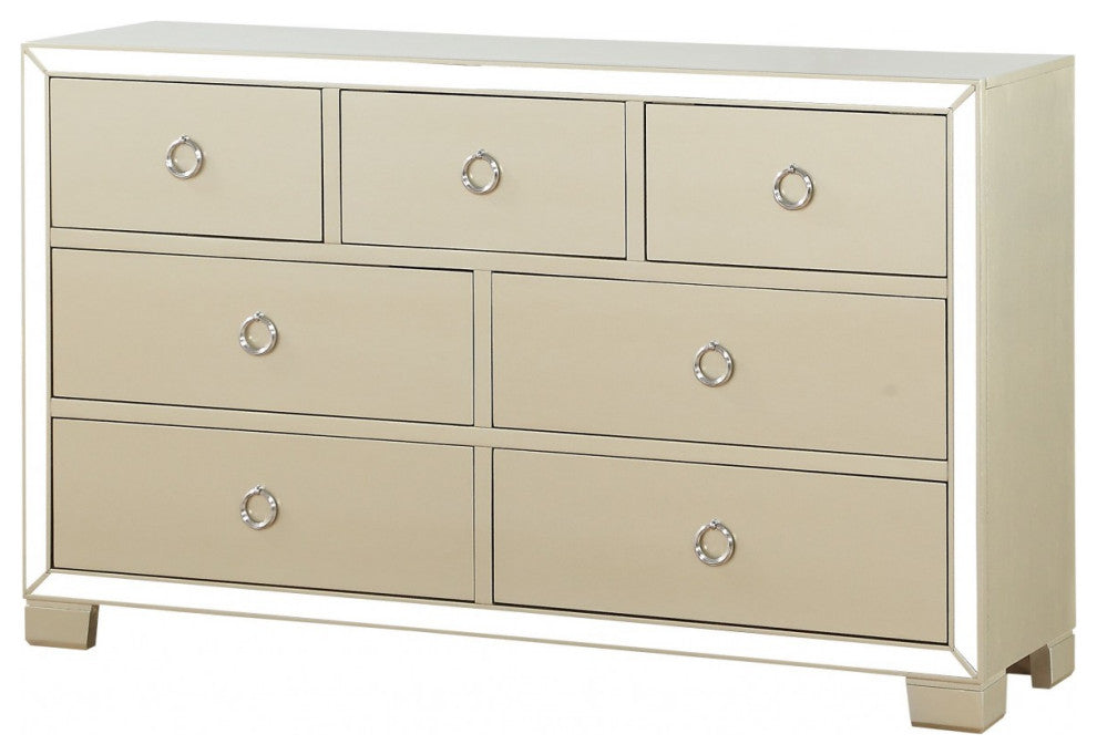 HomeRoots 15" X 57" X 34" Champagne Wood Mirror Veneer Dresser