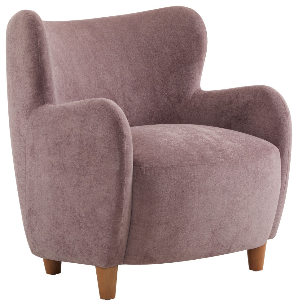 GDF Studio Wingback Fabric Accent Chair With Solid Birch Legs, Pinkish Purple