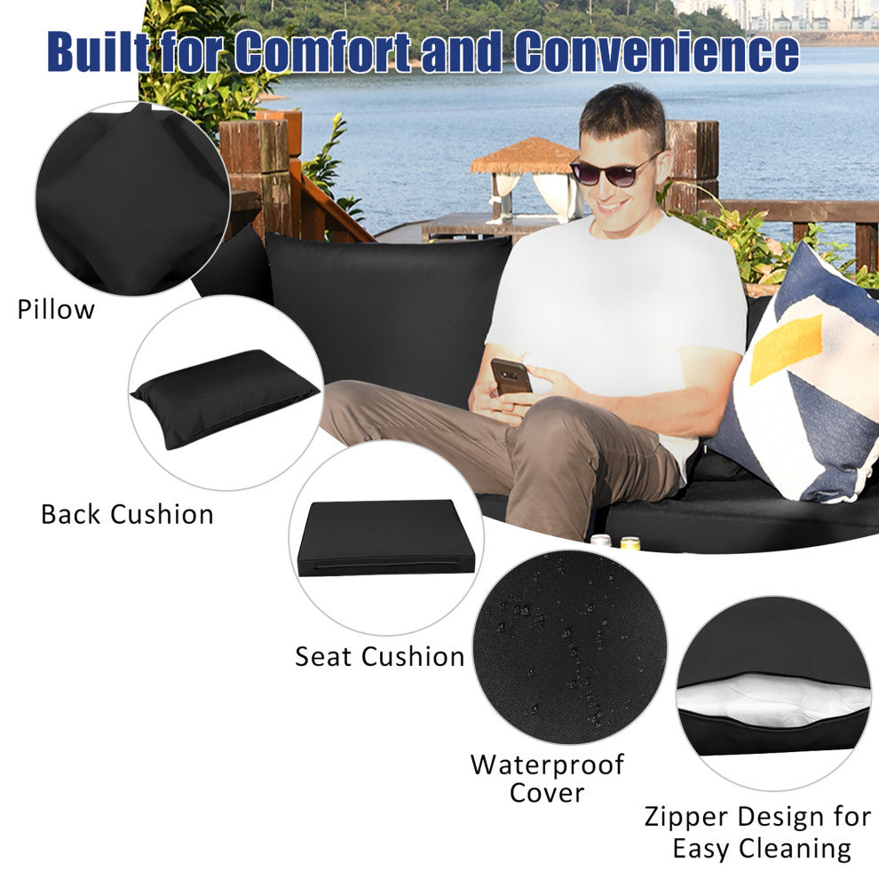 Costway 7PCS Patio Rattan Furniture Set Sectional Sofa Garden Black Cushion