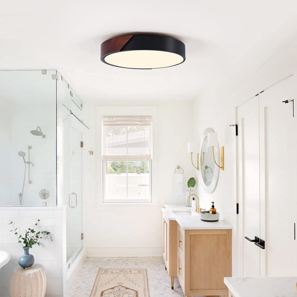 2 Light Modern Flush Mount Ceiling Light, Wood, Close To Ceiling