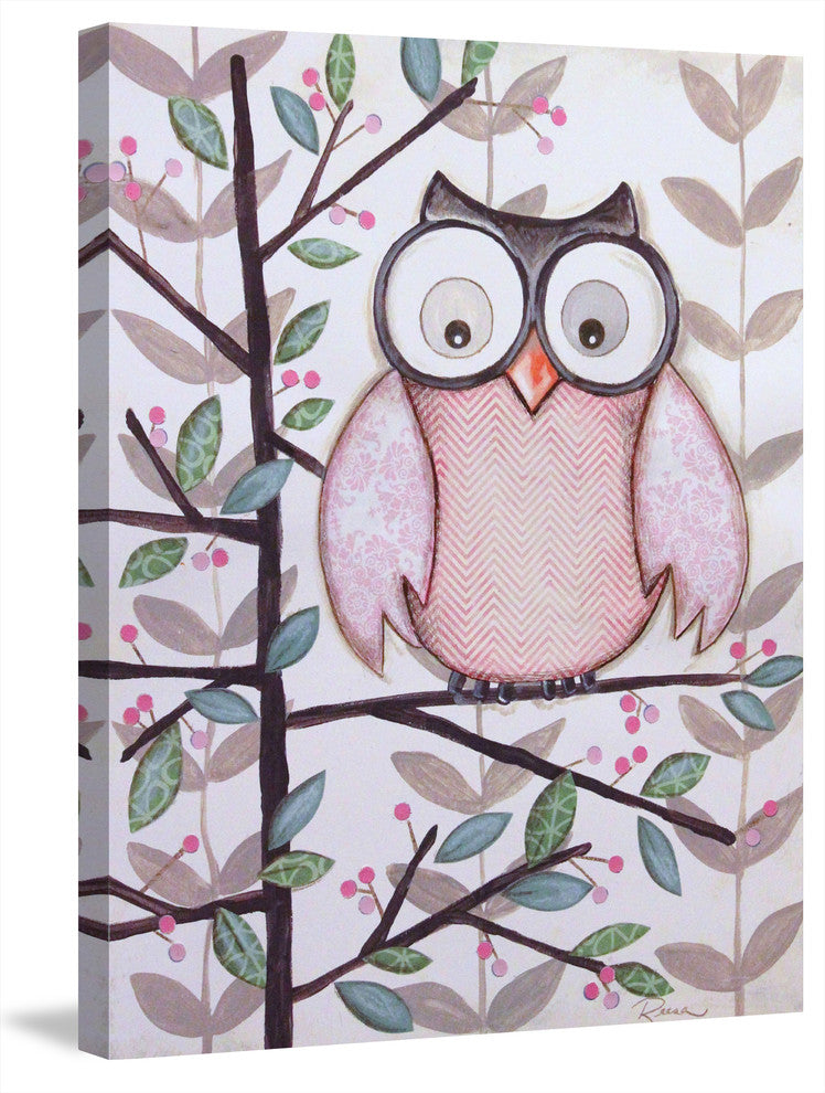 Marmont Hill, "1 Pink Owl" by Reesa Qualia Painting on Wrapped Canvas, 30x39
