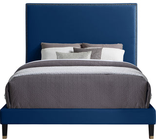 Harlie Velvet Upholstered Bed, Navy, King