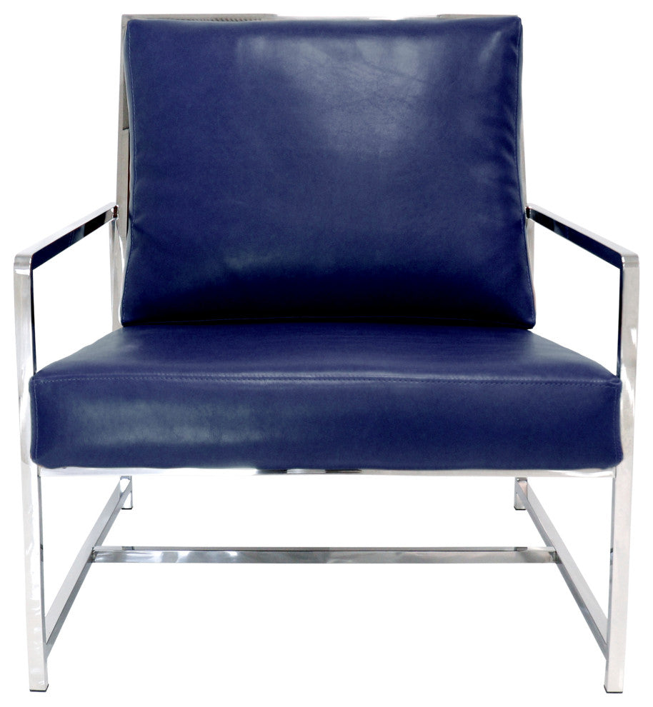 Pasargad Home Luxe Collection Faux Leather Chair, Navy