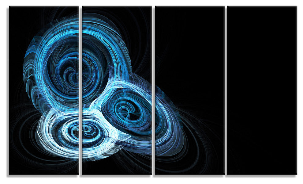 Blue Spiral Nebula on Black, Abstract Wall Art Canvas, 48"x28", 4 Panels