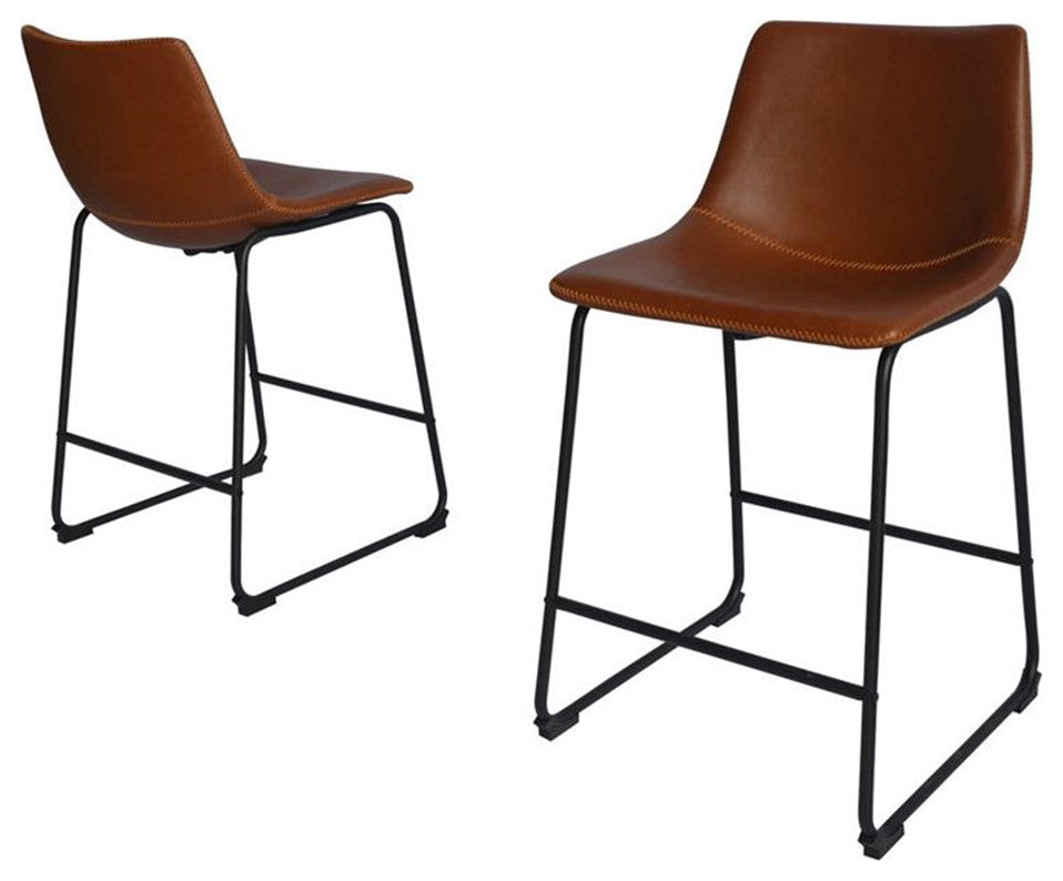 Maklaine Bronze Faux Leather 24" Counter Height Chairs w/ Black Legs (Set of 2)