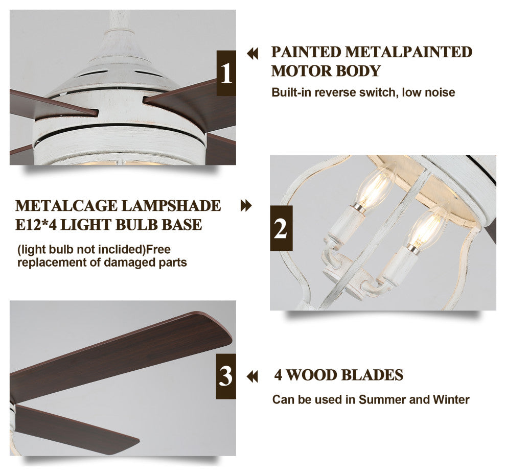 52" Rustic Black Reversible Wood Ceiling Fan with Light and Remote Control