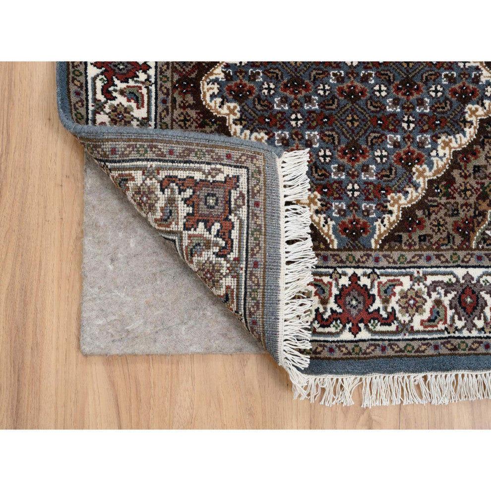 Light Gray Hand Knotted Tabriz Mahi Wool and Silk Runner Oriental Rug 2'6"x26'1"