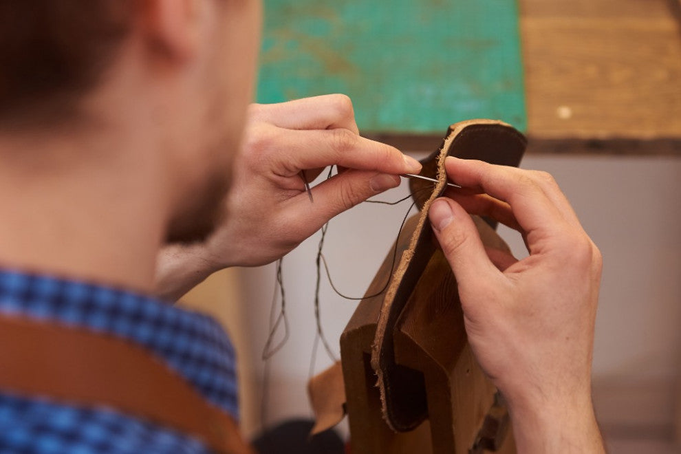 Foldable Brown Leather Stool