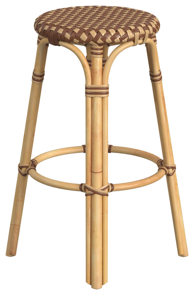 Butler Specialty Company, Tobias Round Rattan 30" Bar Stool, Brown and Tan Dot