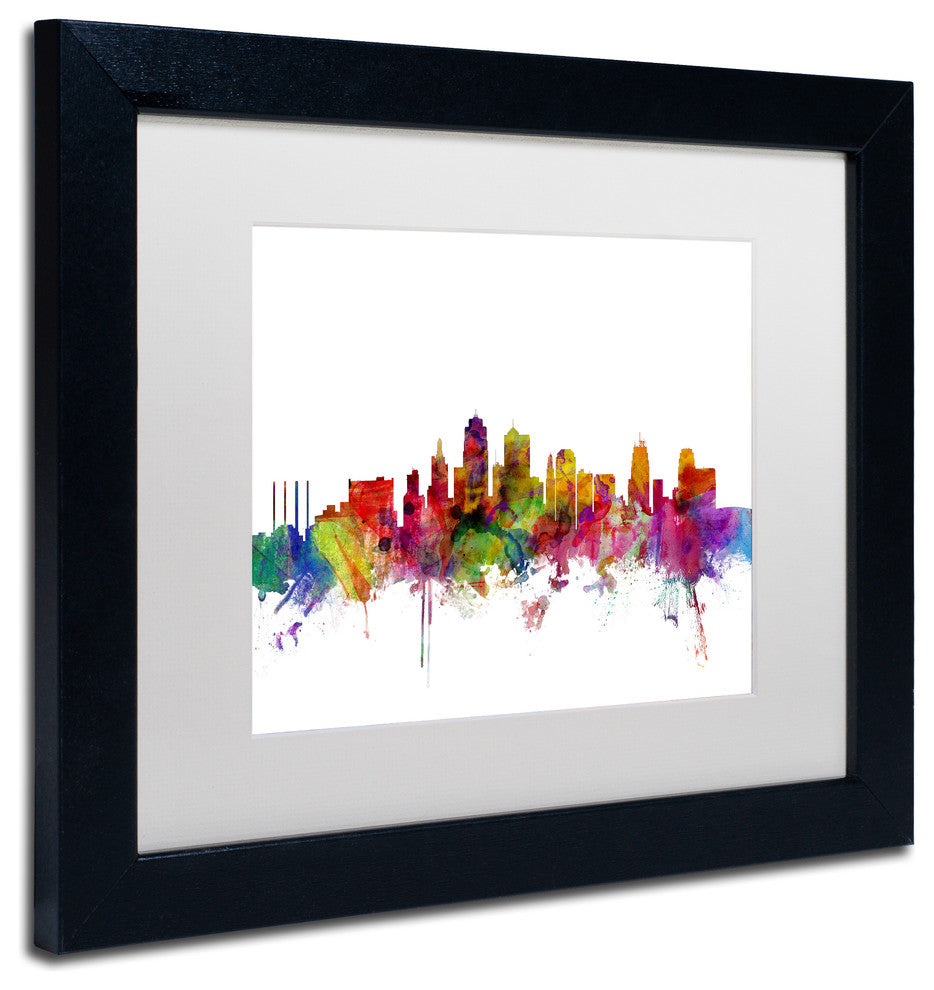 "Kansas City Skyline" Matted Framed Canvas Art by Michael Tompsett