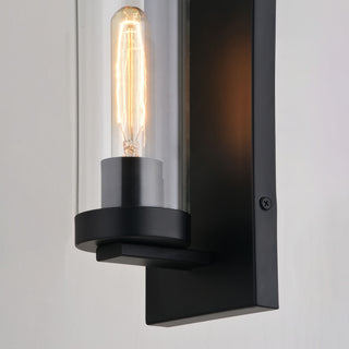 Grantley 1 Light Matte Black Indoor Outdoor Wall Sconce Clear Glass Shade