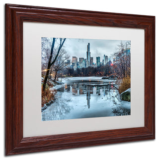 'Frozen Central Park Lake I' Matted Framed Canvas Art by David Ayash