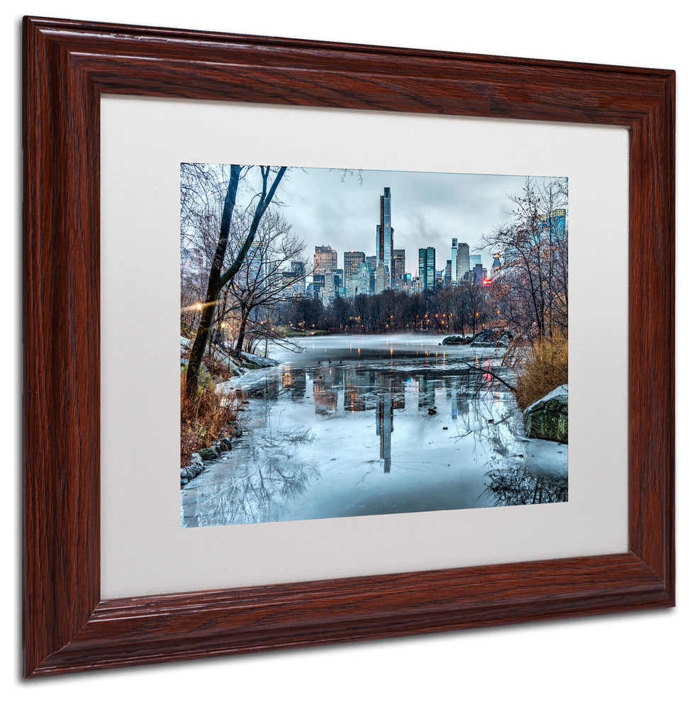 'Frozen Central Park Lake I' Matted Framed Canvas Art by David Ayash