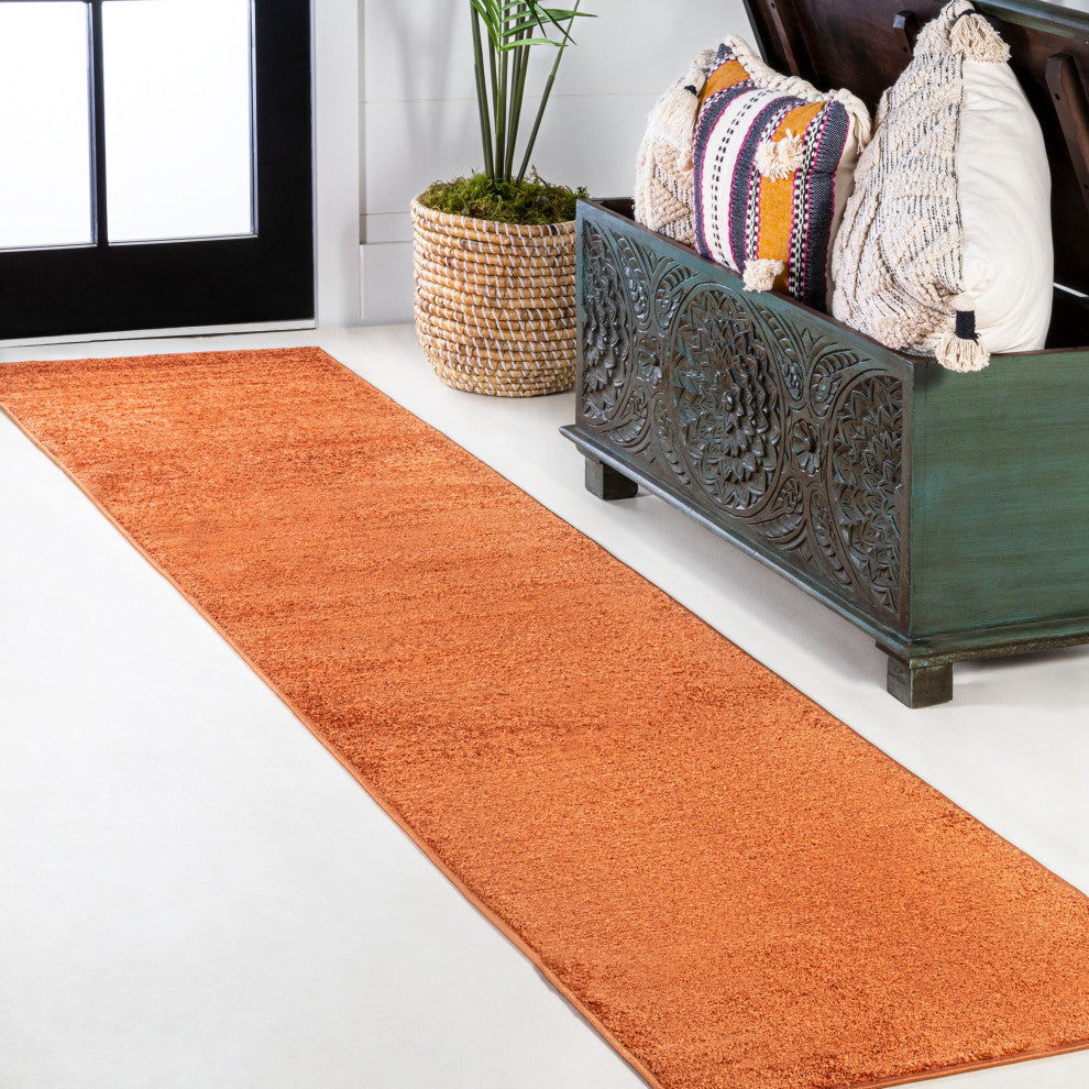 Haze Solid Low-Pile Orange 2 ft. x 12 ft. Runner Rug