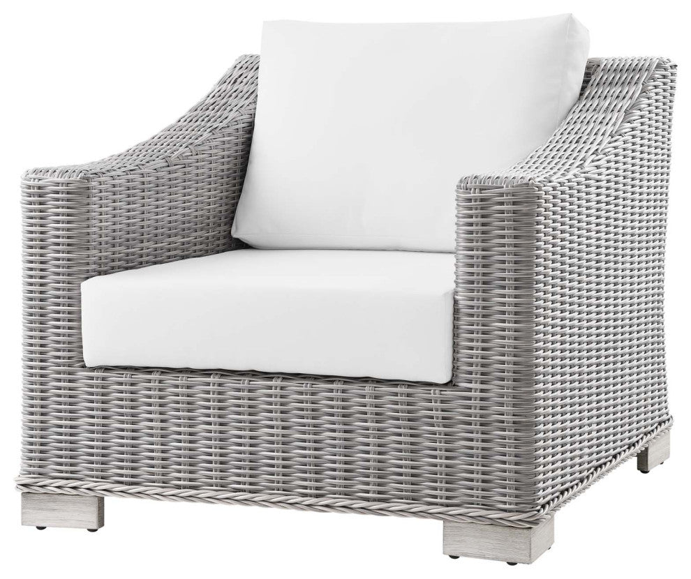 Lounge Sectional Sofa Chair Set, Rattan, Wicker, Gray White, Outdoor