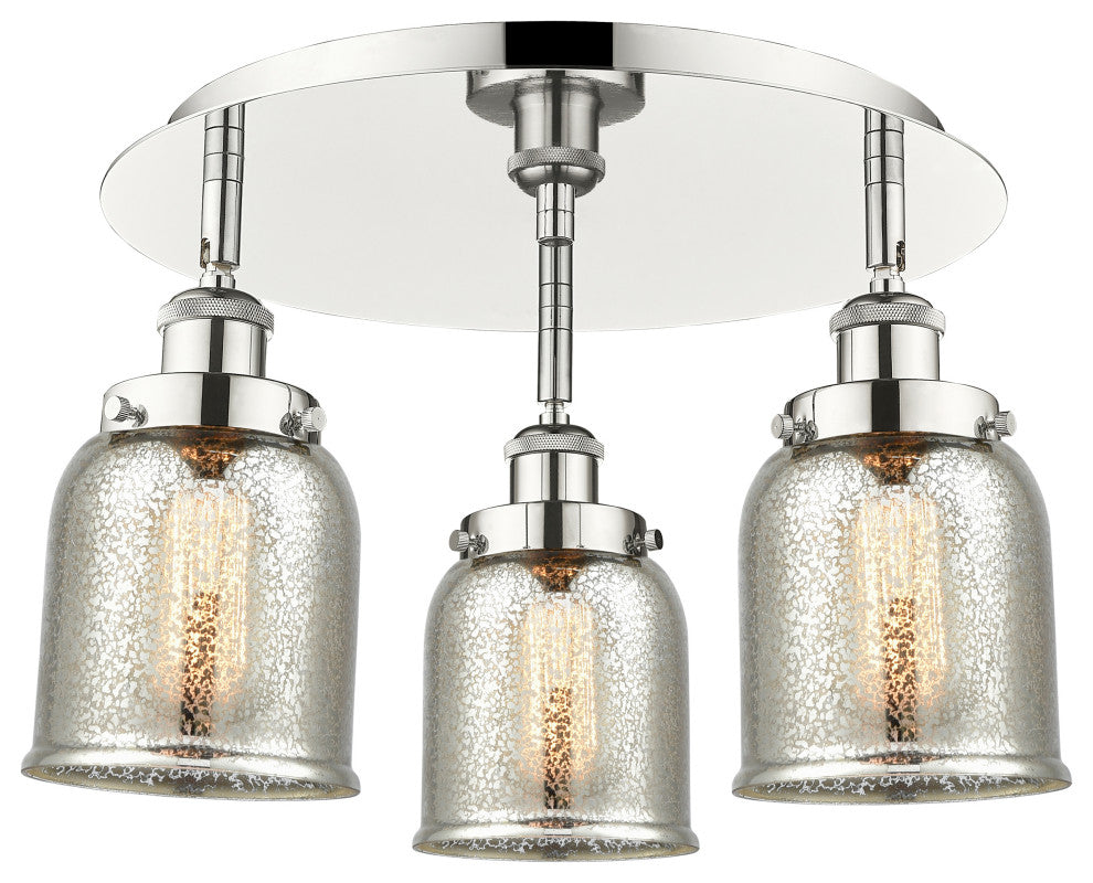 Bell-3 Light 17" Flush Mount-Polished Nickel -Silver Plated Mercury Glass Shade