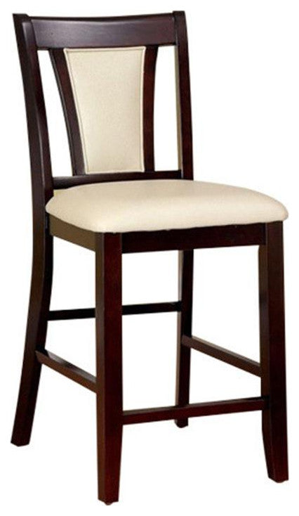 Benzara BM166180 Padded Ivory Seat Wooden Side Chair ,Set of 2, Cherry Brown