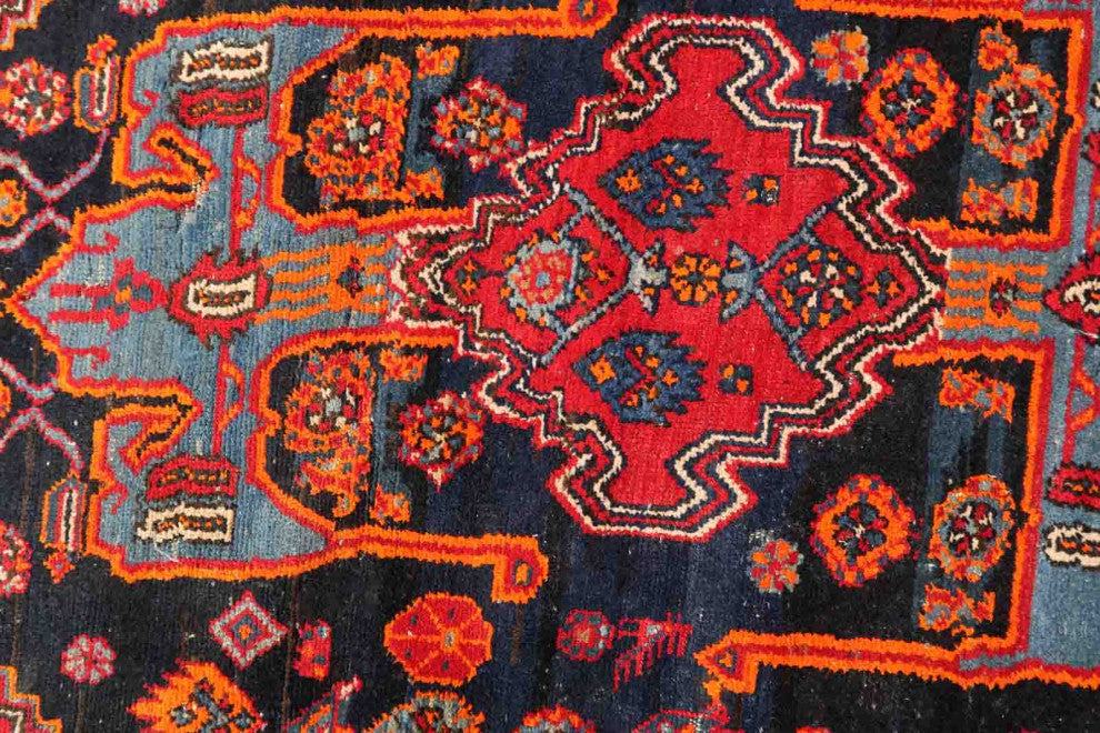 Handmade Vintage Persian Hamadan Rug 4.3'x6.4', 133cmx196cm 1950s