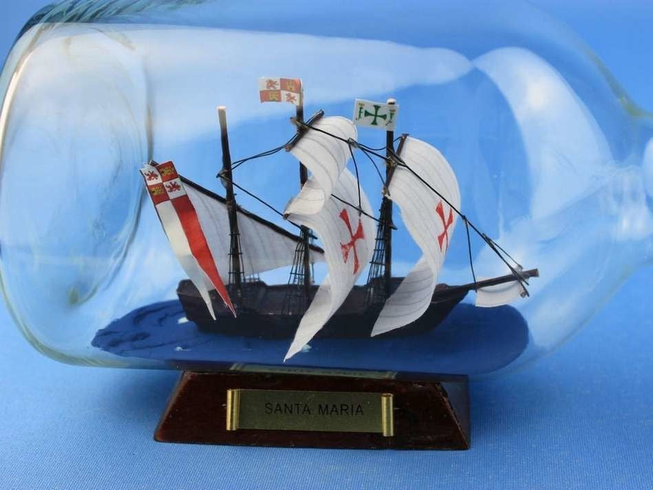 Santa Maria Model Ship in a Glass Bottle, 9"