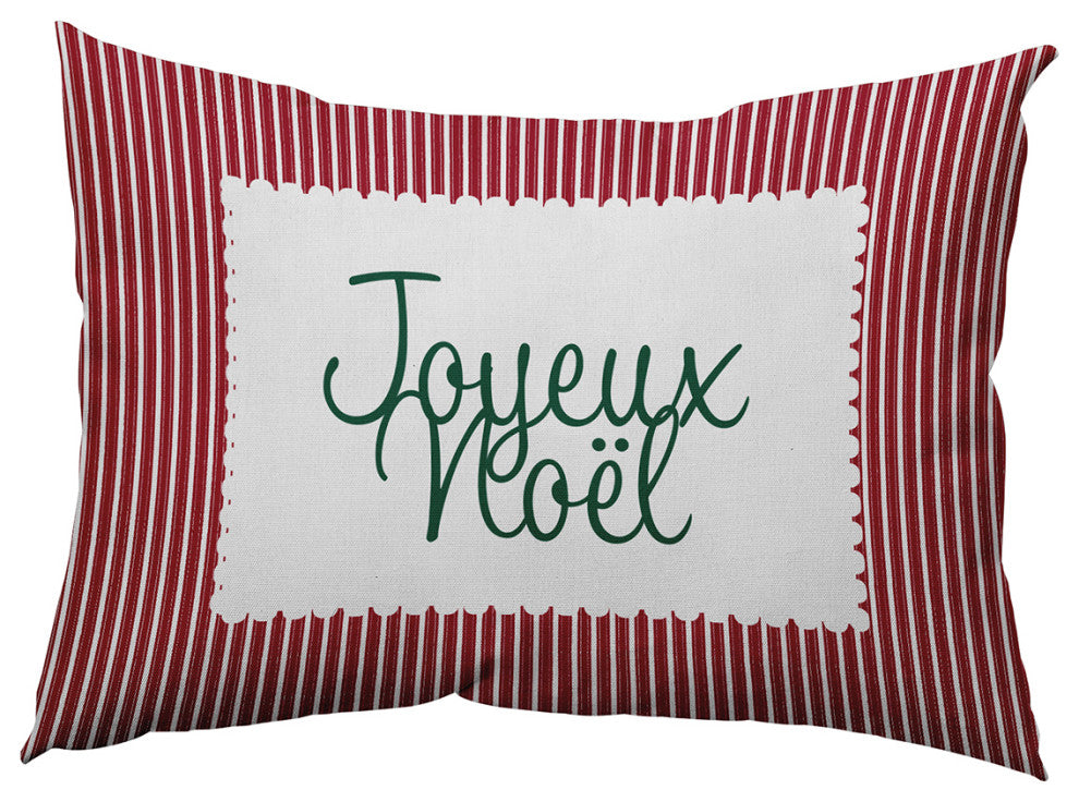 Joyeux Noel Ticking Accent Pillow, Haute Red, 14"x20"