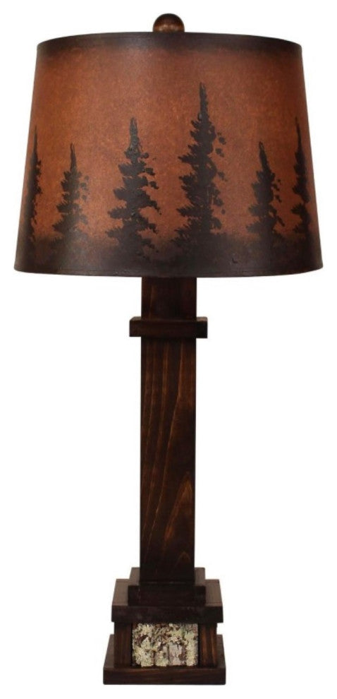 Aspen Mission Style Table Lamp With Poplar Bark Accents and Pine Tree Grove Shad