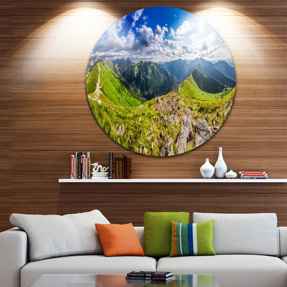 Sunny Day Tatra Mountains Panorama, Landscape Disc Metal Wall Art, 38"