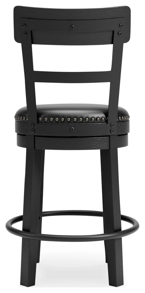 Benzara BM248093 Swivel Barstool With Nailhead Trim and Leatherette Seat, Black