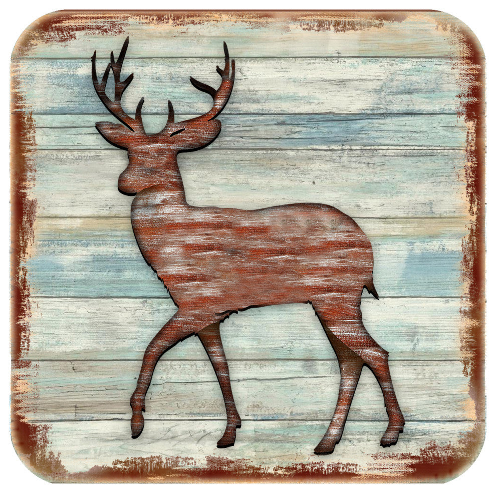 Deer Wooden Cork Coasters Gift Set of 4