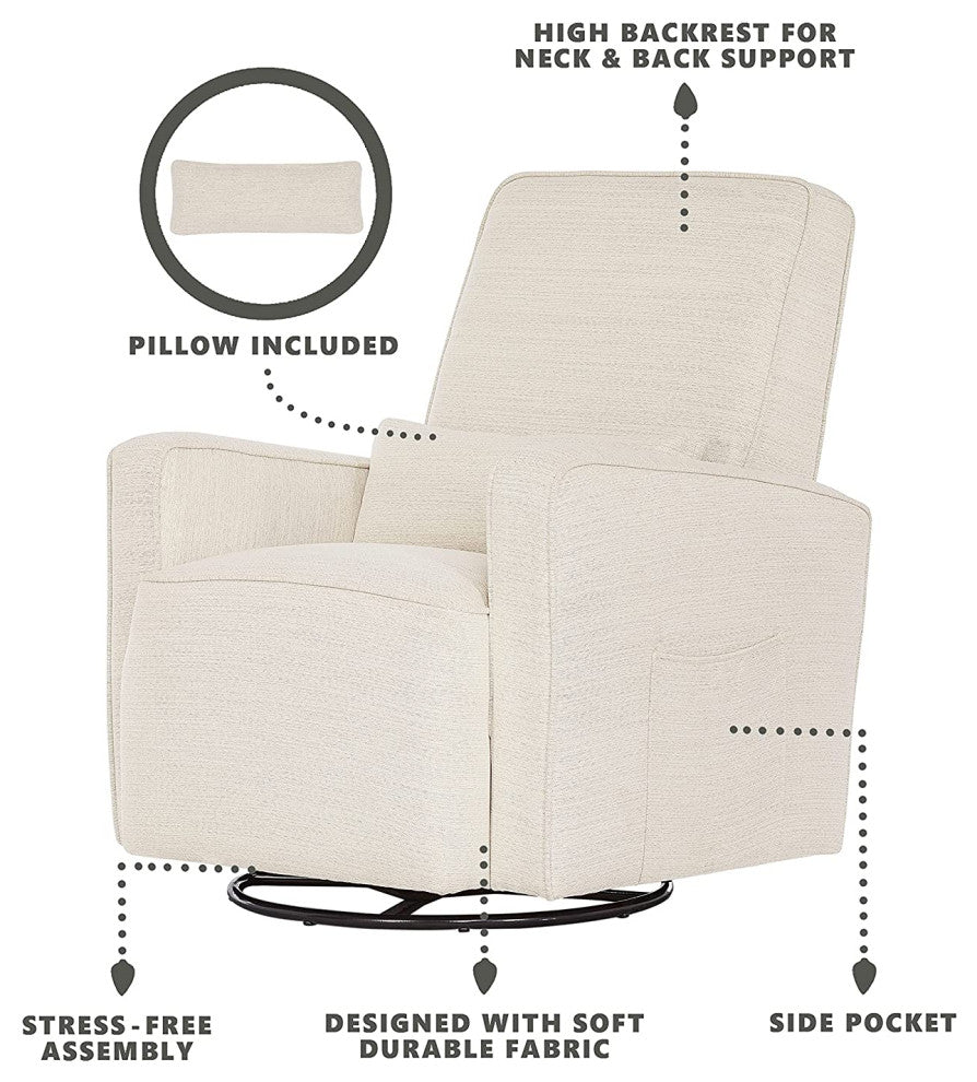 Modern Nursery Swivel Glider Recliner, Padded Seat, High Back, and Lumbar Pillow, Thunder