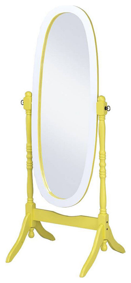 Pretty Yellow and White Cheval Standing Oval Mirror