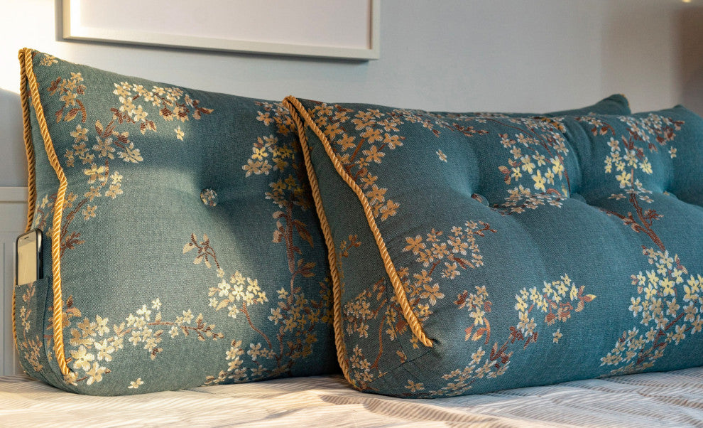 WOWMAX Wedge Reading Pillow Floral Pattern Headboard Cushion for Twin Bed