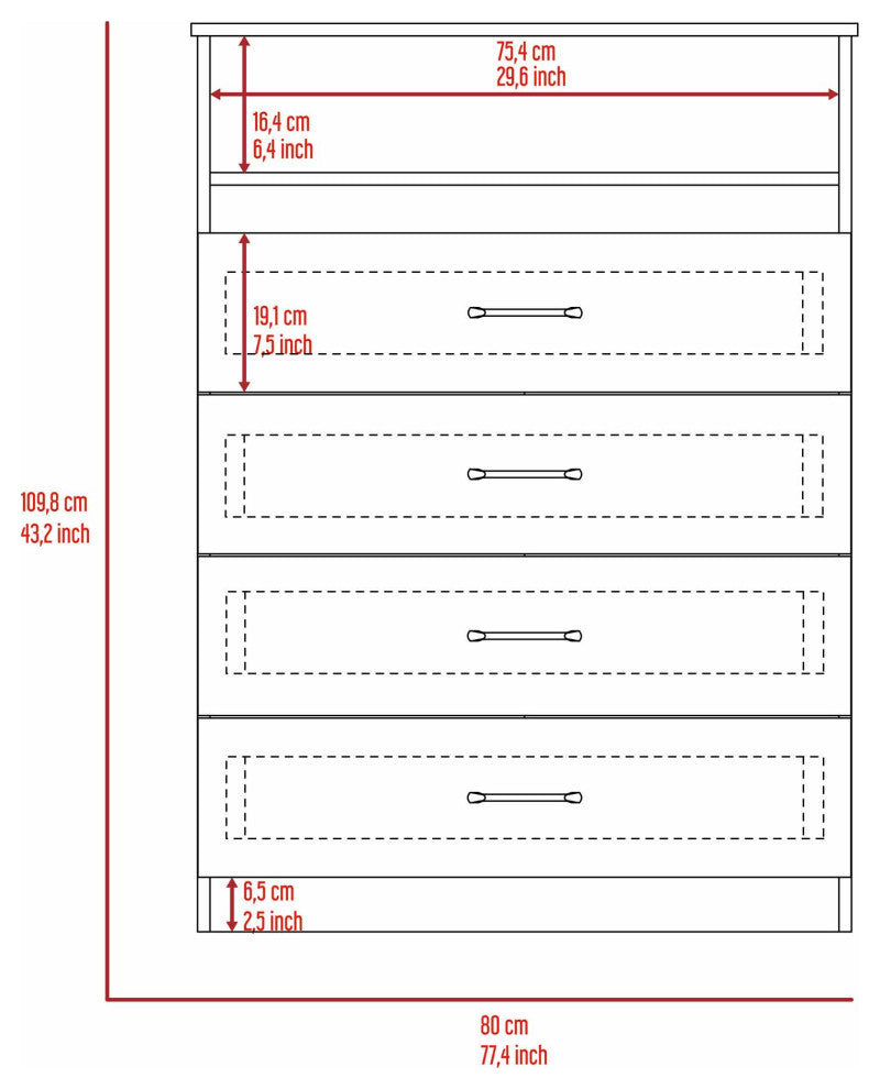 Athens, Dresser, With 4 Drawers, White