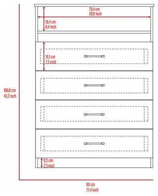 Athens, Dresser, With 4 Drawers, White
