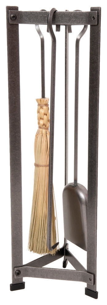 Handcrafted Triangle Fireplace Tool Set includes Base & 3 Tools Hammered Steel