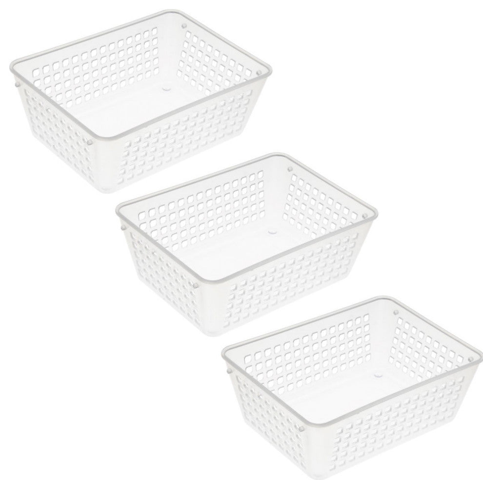 Plastic Storage Baskets for Office, Set of 3, Clear