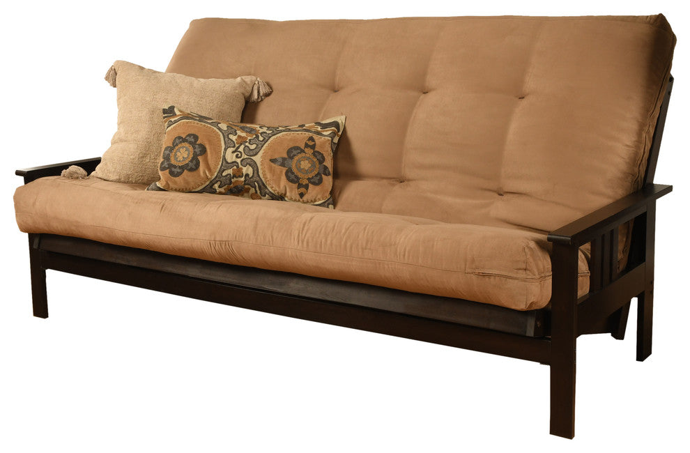 Caleb Frame Queen Futon With Espresso Finish, Espresso, Suede Peat